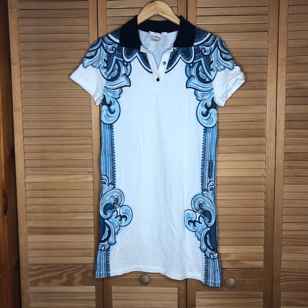 blue white filigree tattoo polo dress s Carven